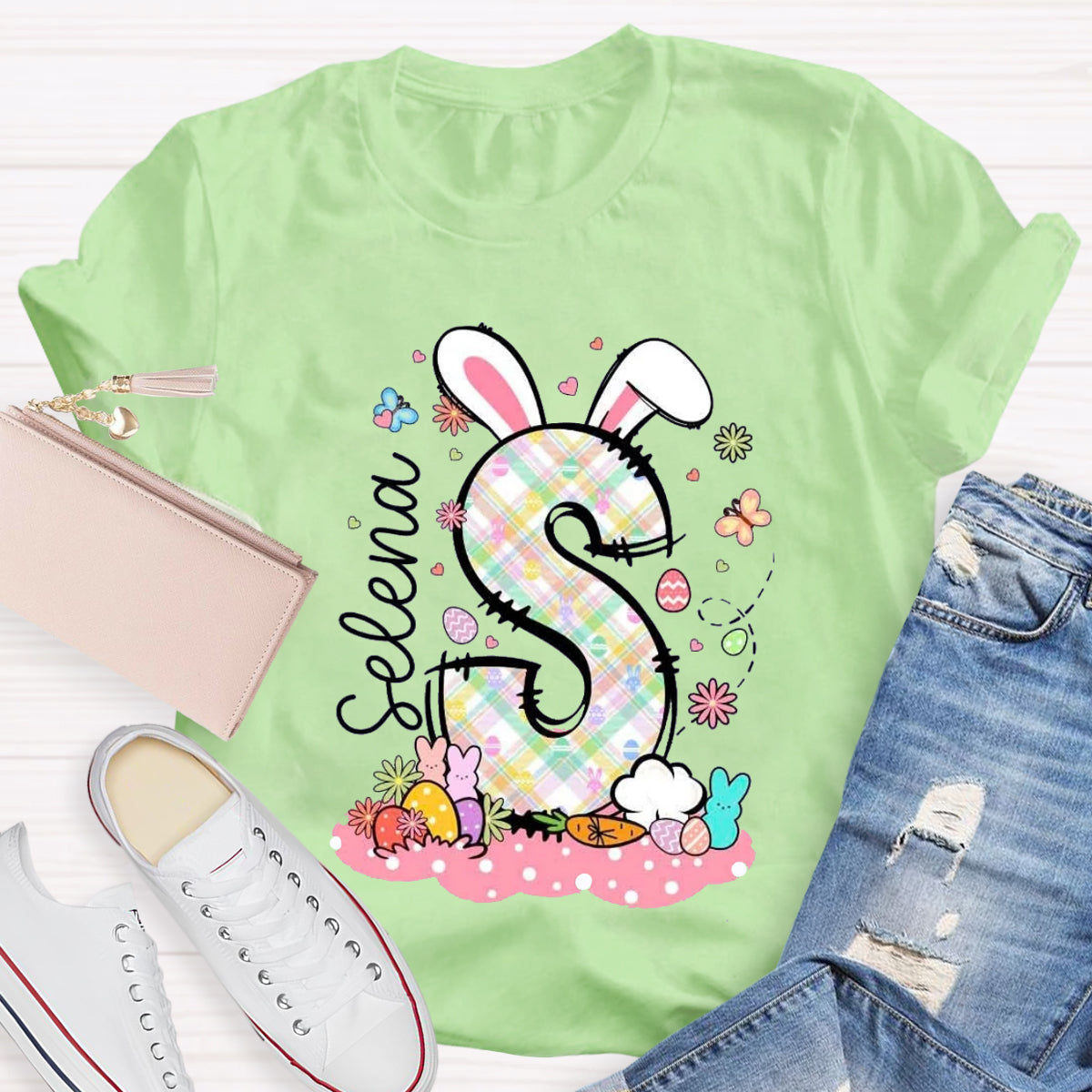 Personalized Name Bunny Ears Letters T-Shirt