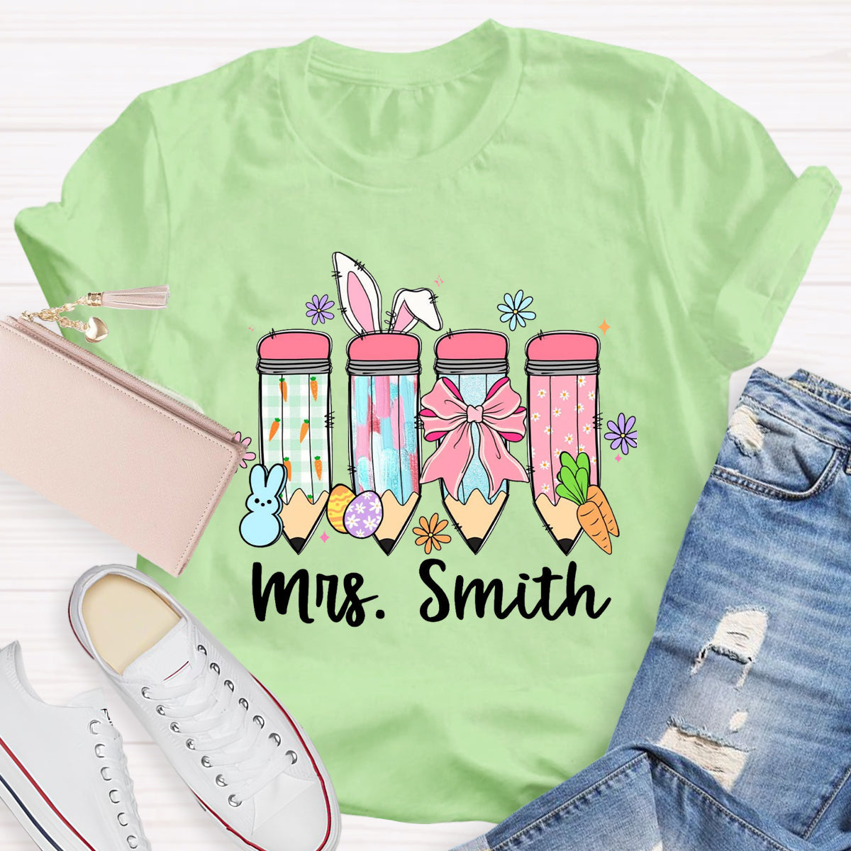 Personalized Name Easter Bunny Carrot Teacher T-Shirt