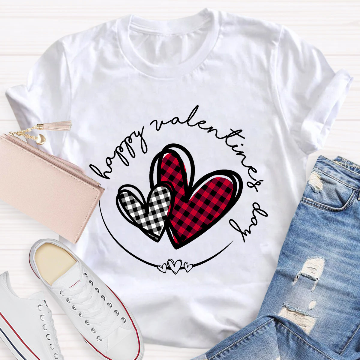 Plaid Heart Valentines Day T-Shirt