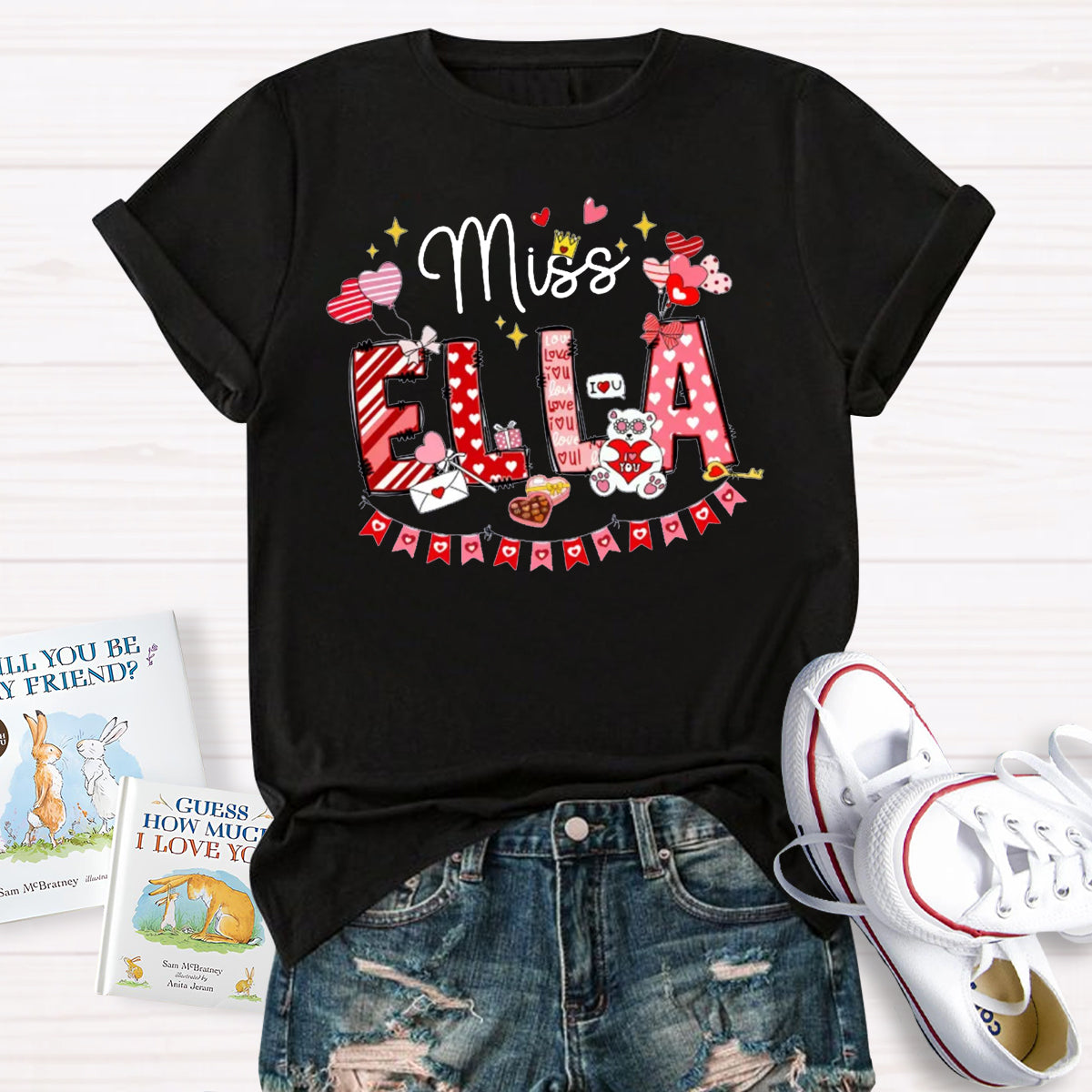 Personalized Name Valentine's Day Miss Ella Teacher T-Shirt