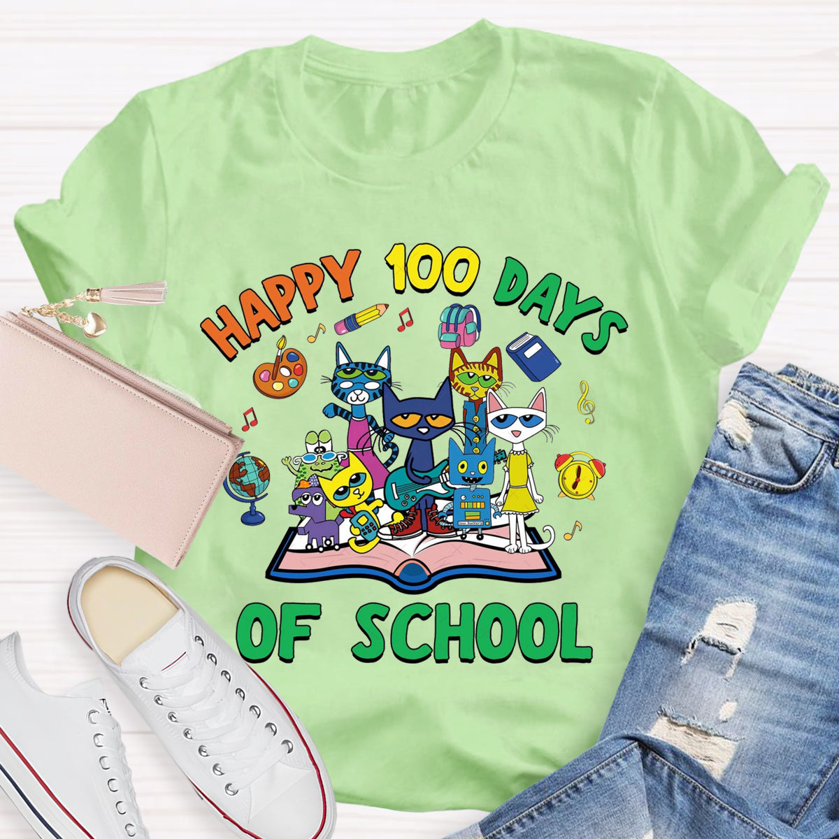 Happy 100 Days of School Children Books Teacher T-Shirt