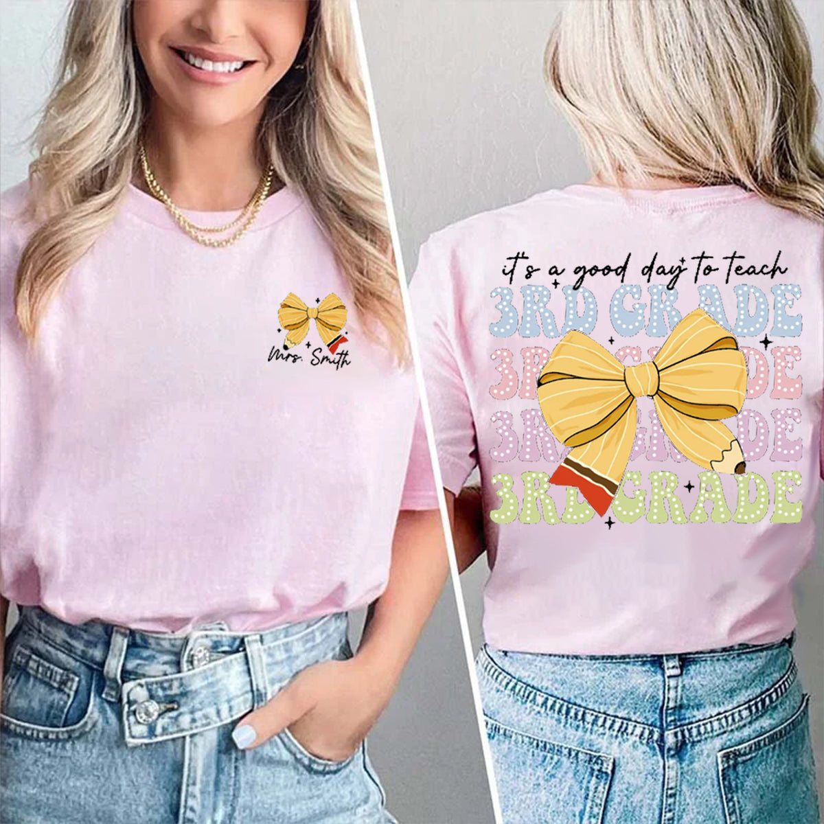 Personalized Name And Grade It's A Good To Teach 3rd Grade Double Printed T-shirt