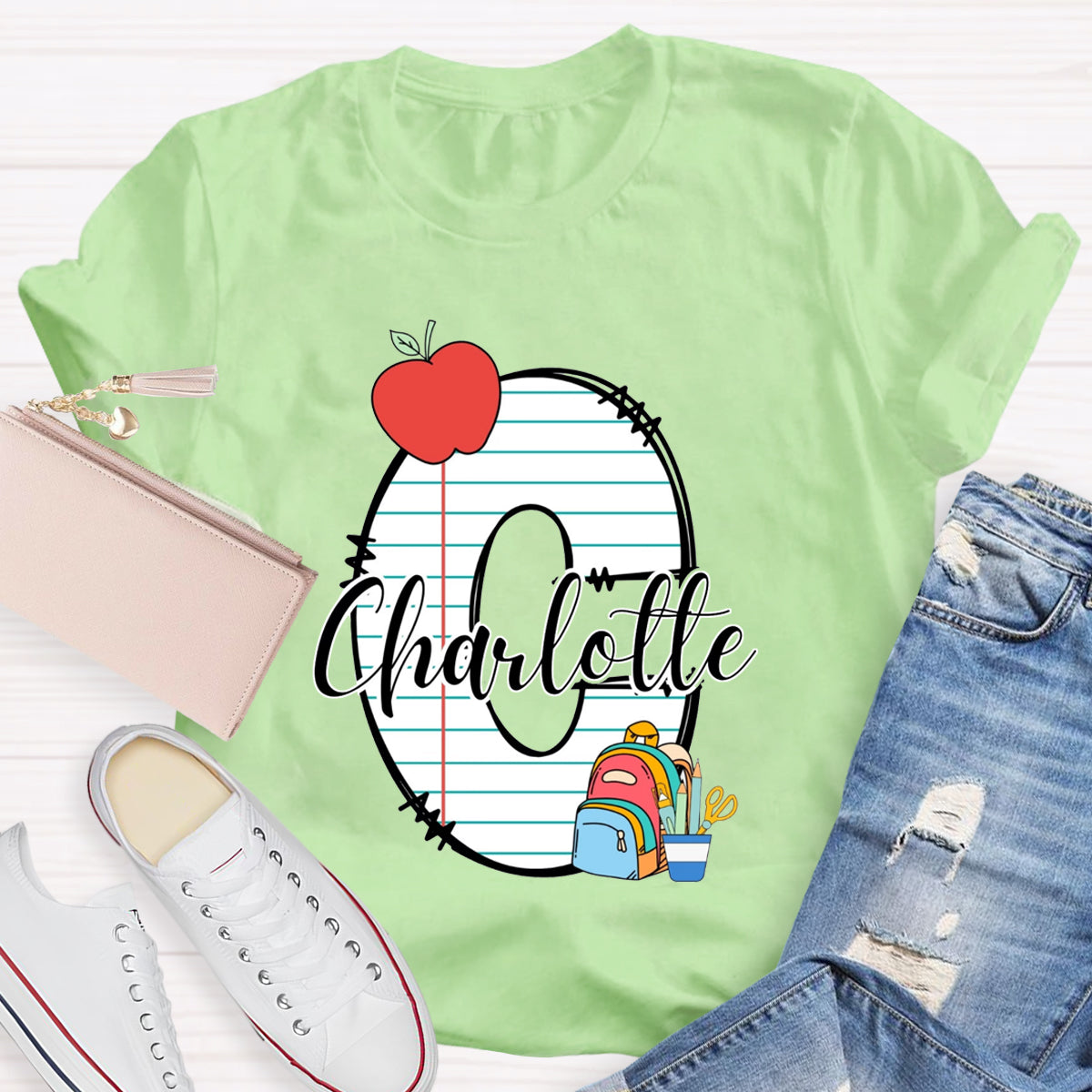 Personalized Name Apple Check Letter T-Shirt