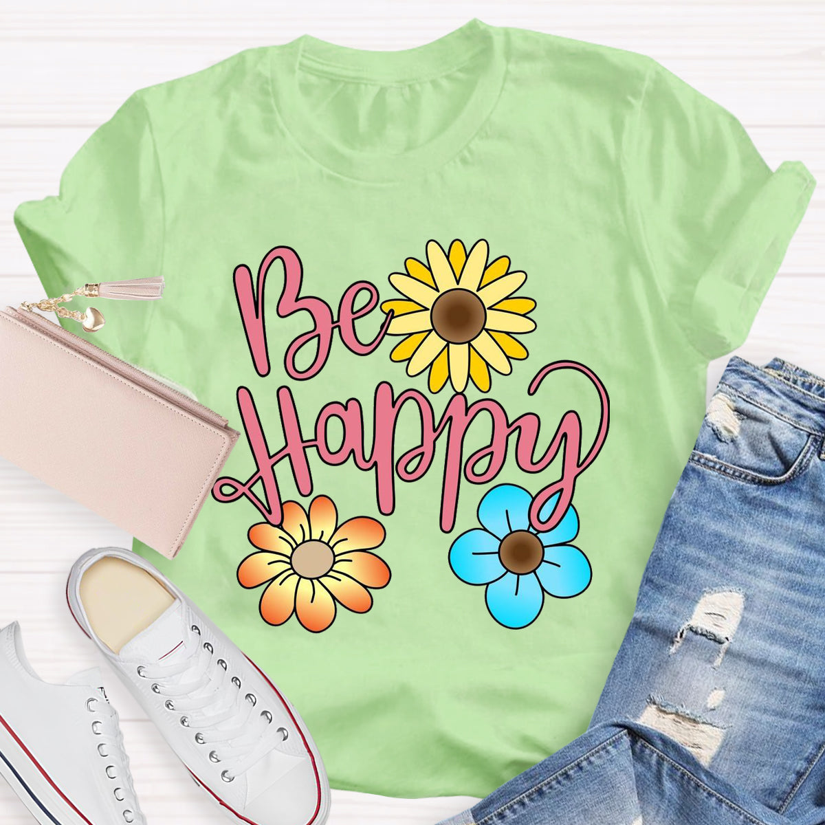 Be Happy Brighter Flower T-Shirt