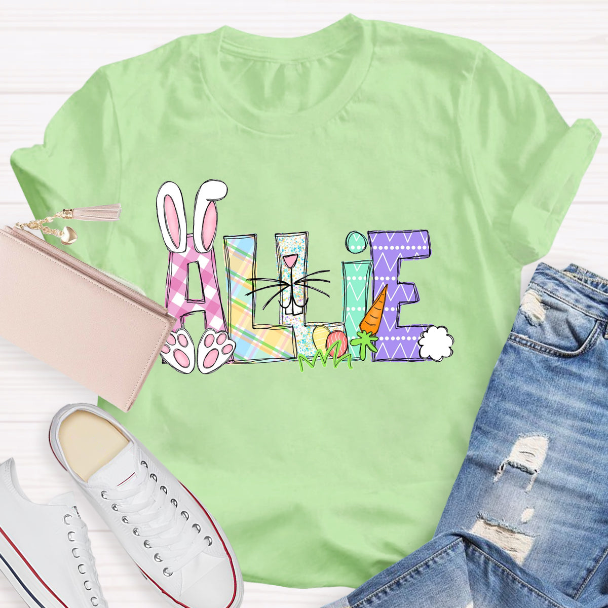 Personalized Name Easter Bunny Teacher T-Shirt