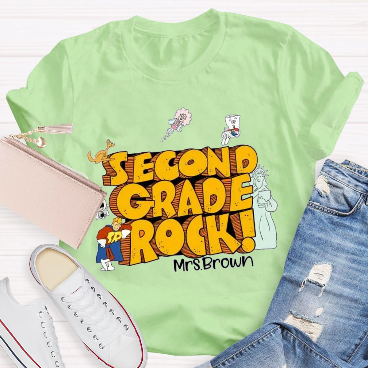 Personalized Grade And Name Rock Teacher T-Shirt