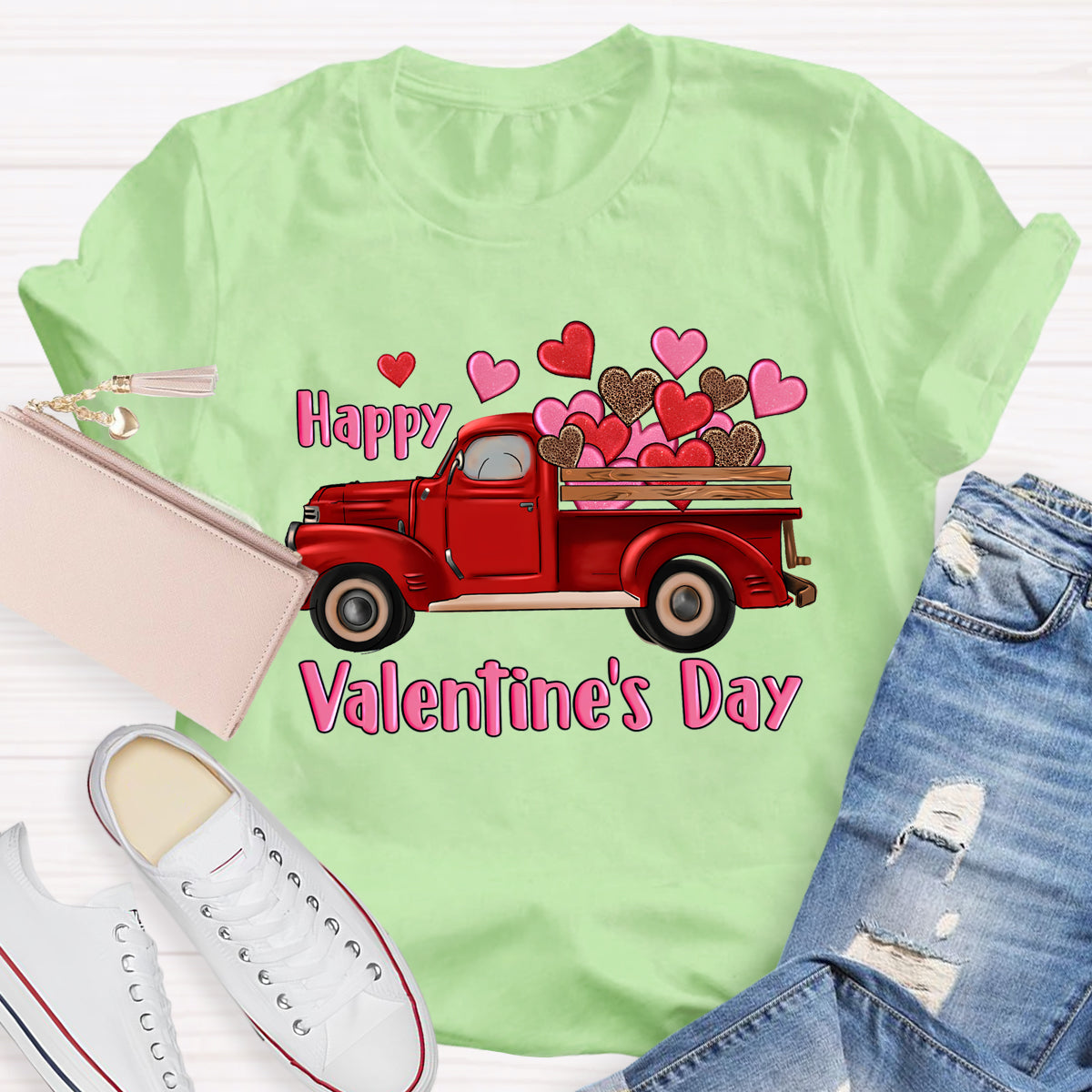 Happy Valentine's Day Truck Hearts T-Shirt