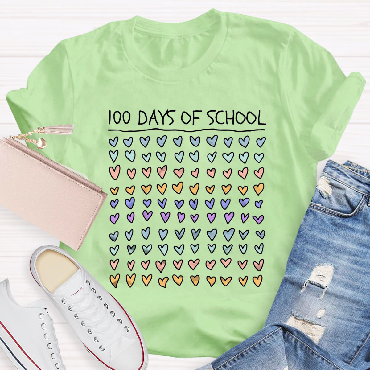 100 Days Of School Heart Teacher T-Shirt