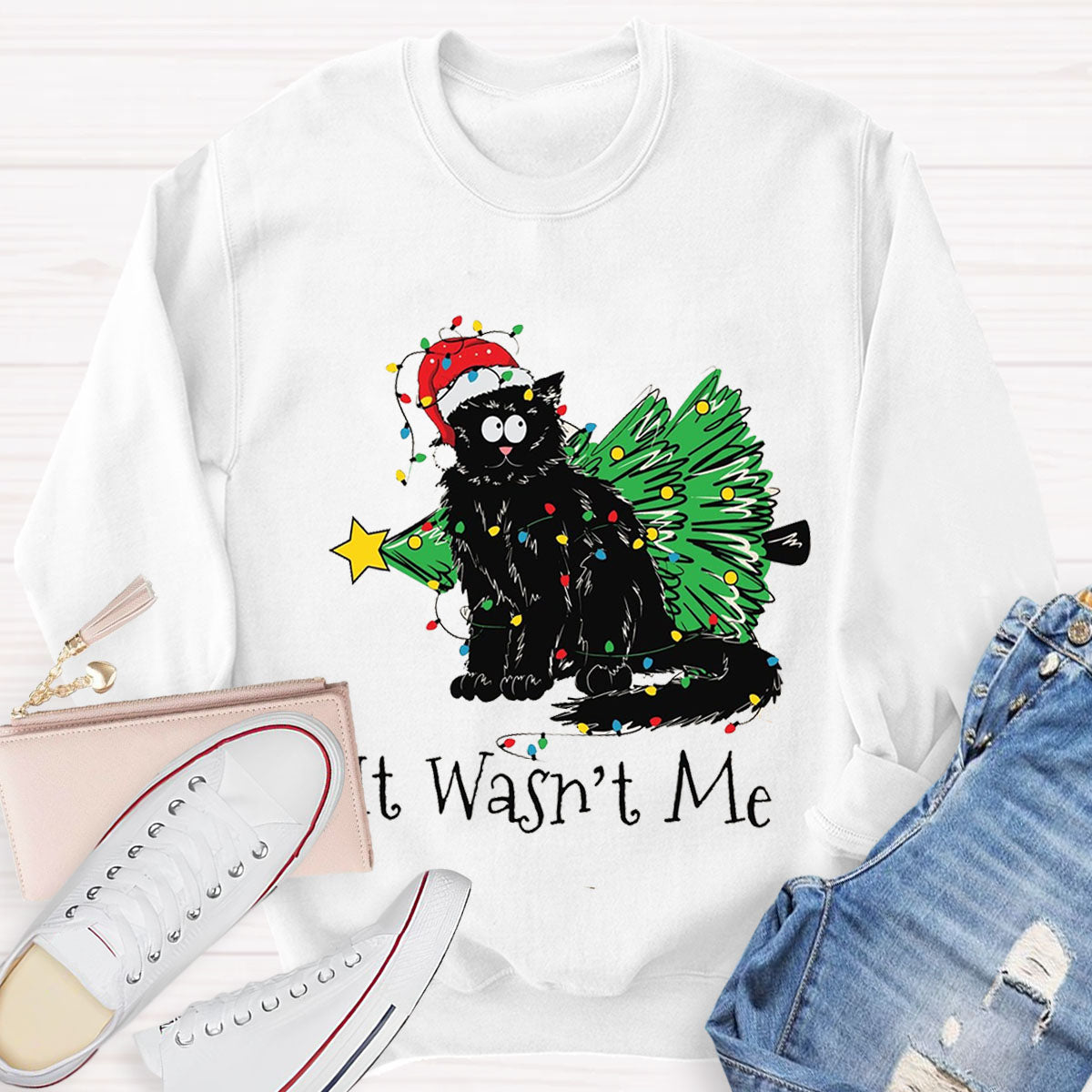 It Wasn't Me Christmas Cute Cat Sweatshirt