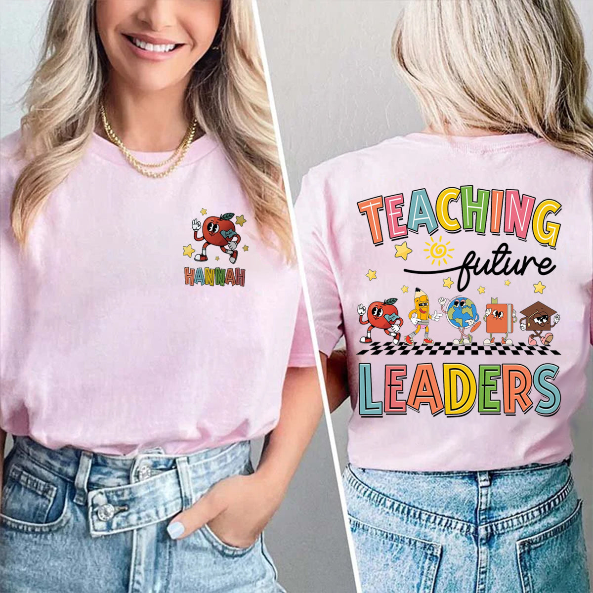 Personalized Name Teaching Future Leaders Double Printed T-shirt