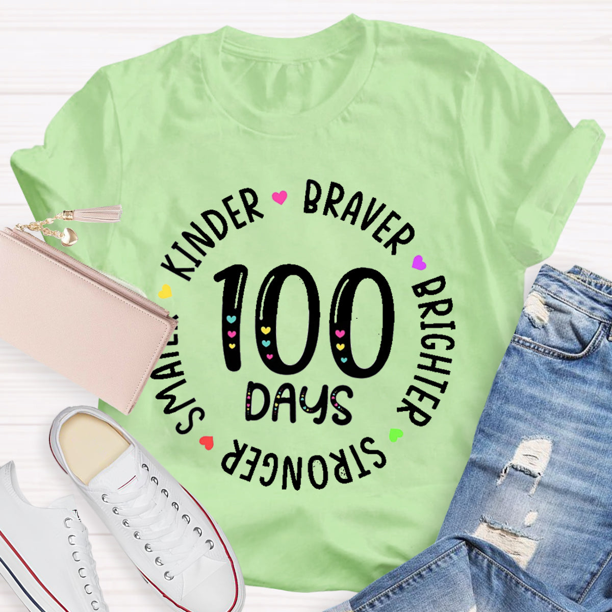 100 Days Braver Brighter Smarter Teacher T-Shirt