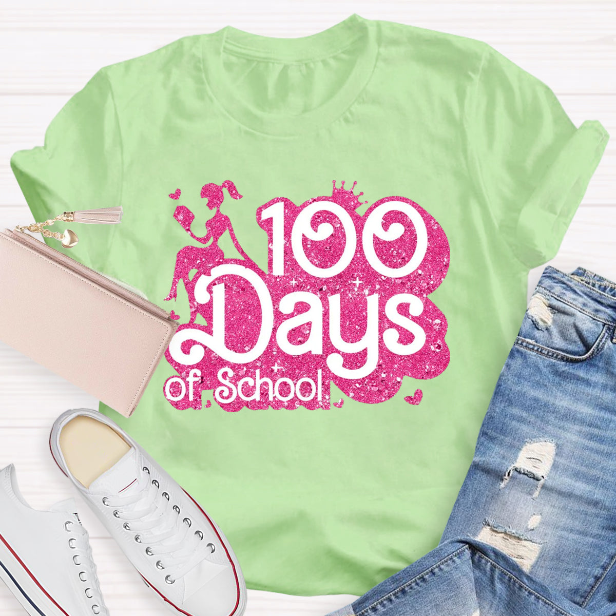 100 Days Of School Pink Teacher T-Shirt