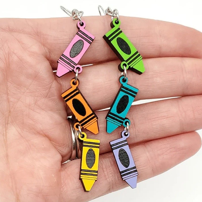 Multicolor Crayons Wooden Earrings Set