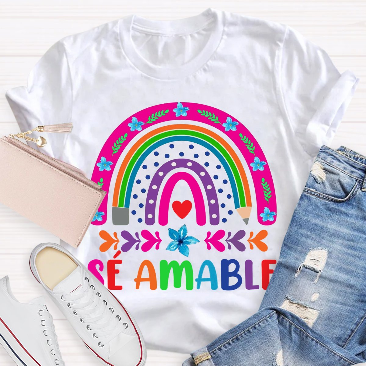 Sé Amable Rainbow Bilingual Teacher Shirt