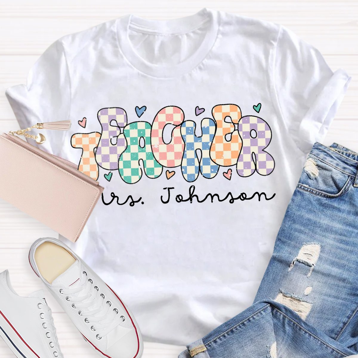 Personalized Name Colorful chessboard design T-shirt