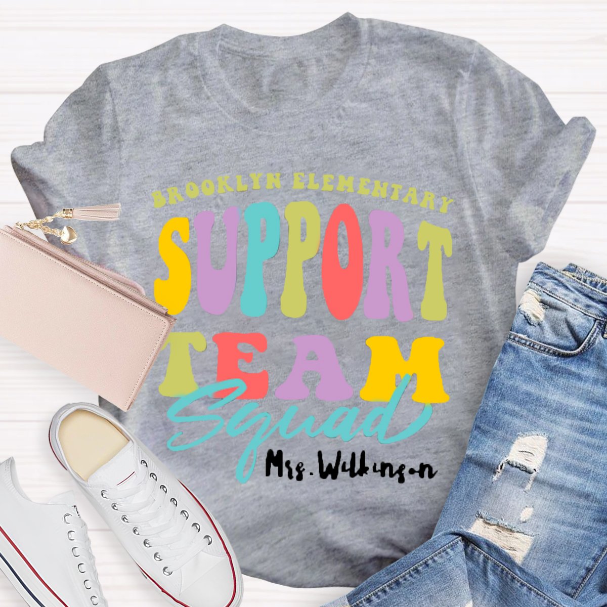 Personalized School Name And Teacher Name Support Squad Shirt