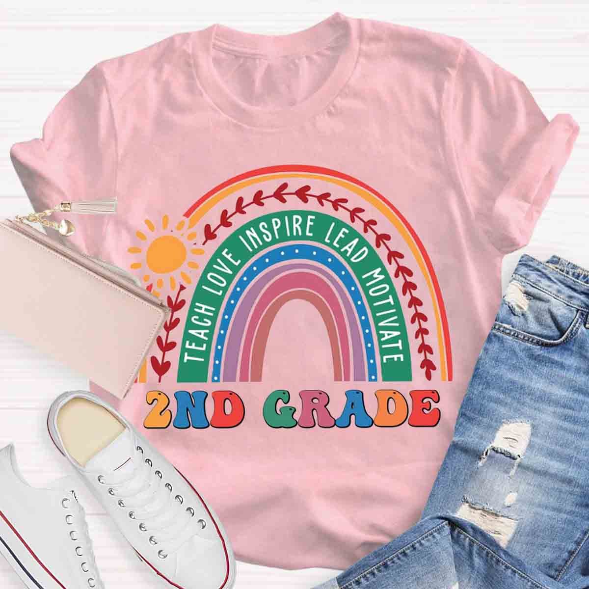 Personalized Grade Rainbow Teachers Love Inspire T-Shirt