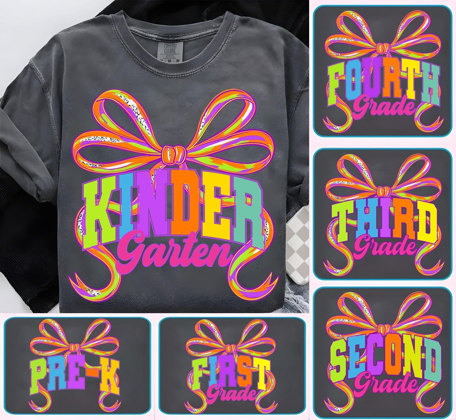 Personalized Grade First Grade Colorful Bow T-shirt