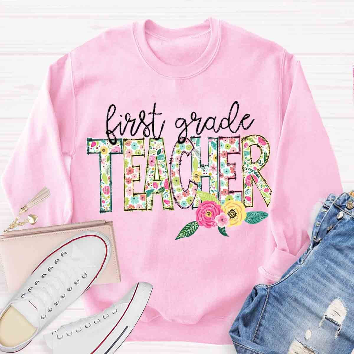 Personalized Grade Floral Teachers Sweatshirt