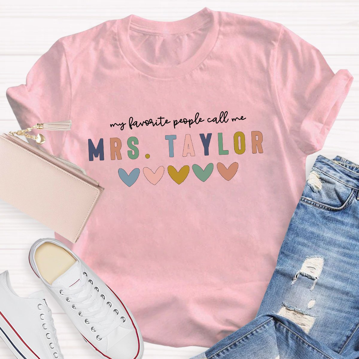 Personalized Teacher's Name With Heart Shirt