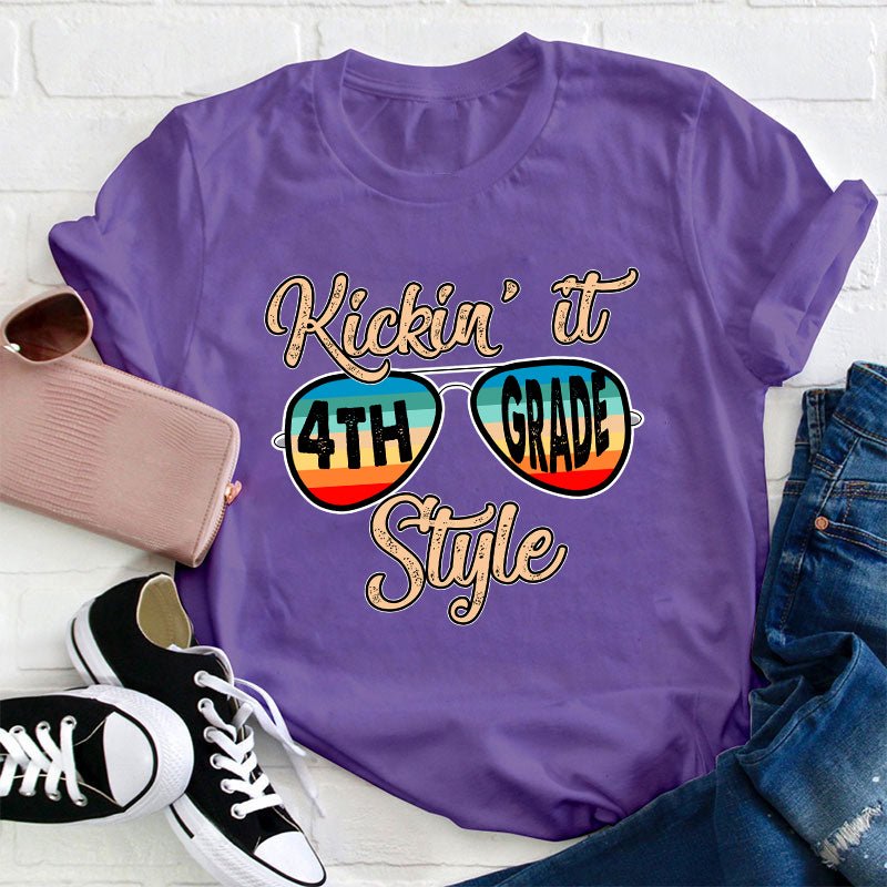 Personalized Grade Kicking It Style Teacher T-Shirt