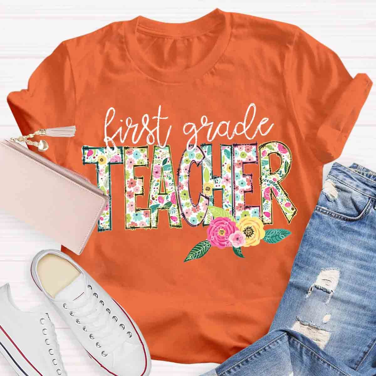 Personalized Grade Vintage Flower T-Shirt