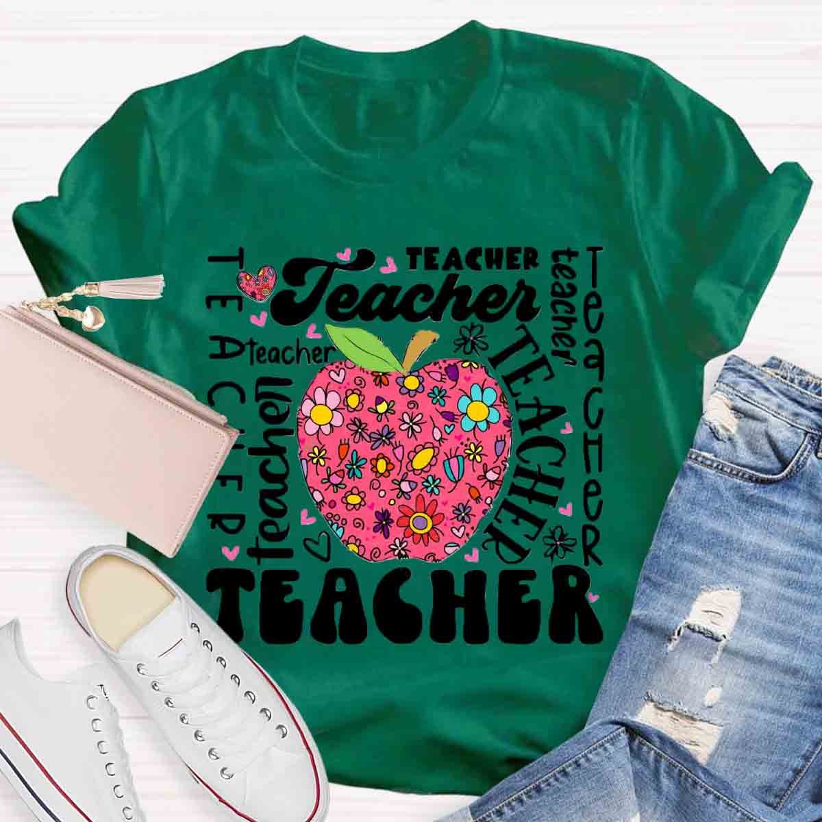 Teacher Apple Floral  T-Shirt