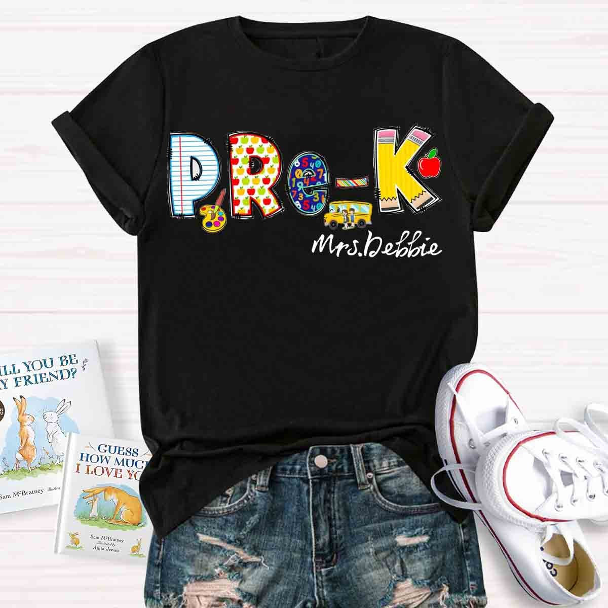 Personalized Name Pre-k School Bus Teachers T-Shirt