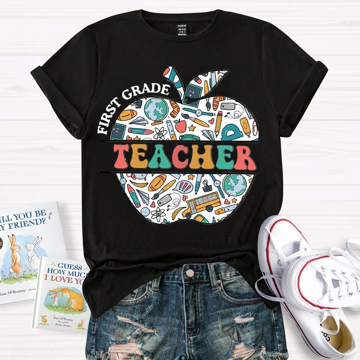 Personalized Grade Teacher Apple Shirt