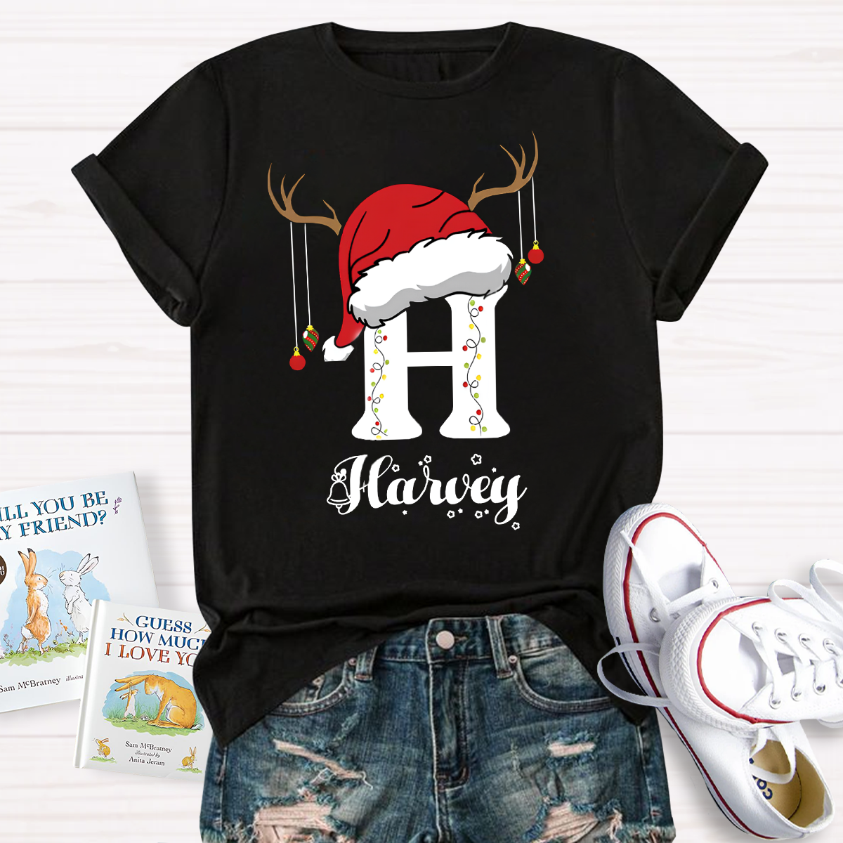 Personalized Name Santa Hat Teacher T-Shirt