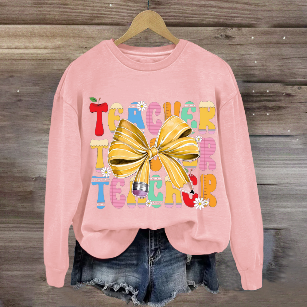 Apple Bow Design Teacher Sweatshirt