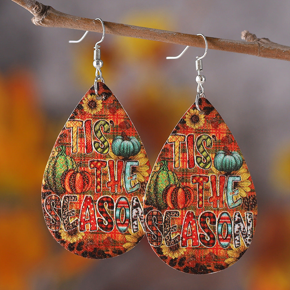 Harvest Pumpkin Sunflower Leopard Print Teardrop Pendant