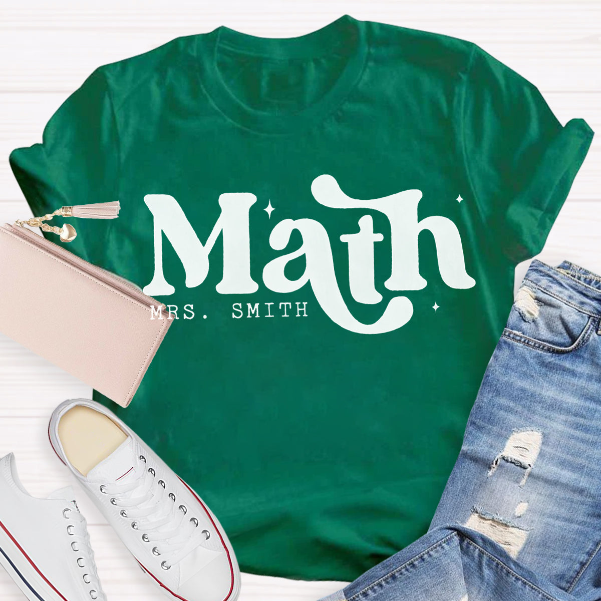 Personalized Name Math Teacher Cute Fonts T-shirt