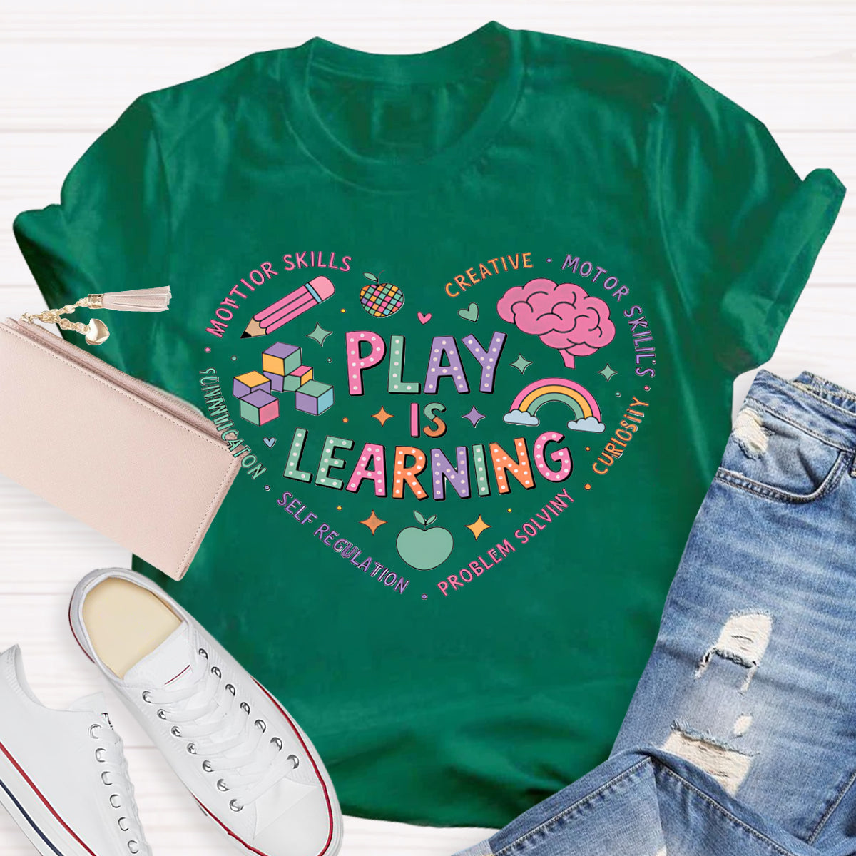 Play Is Learning Colorful Heart Font T-shirt