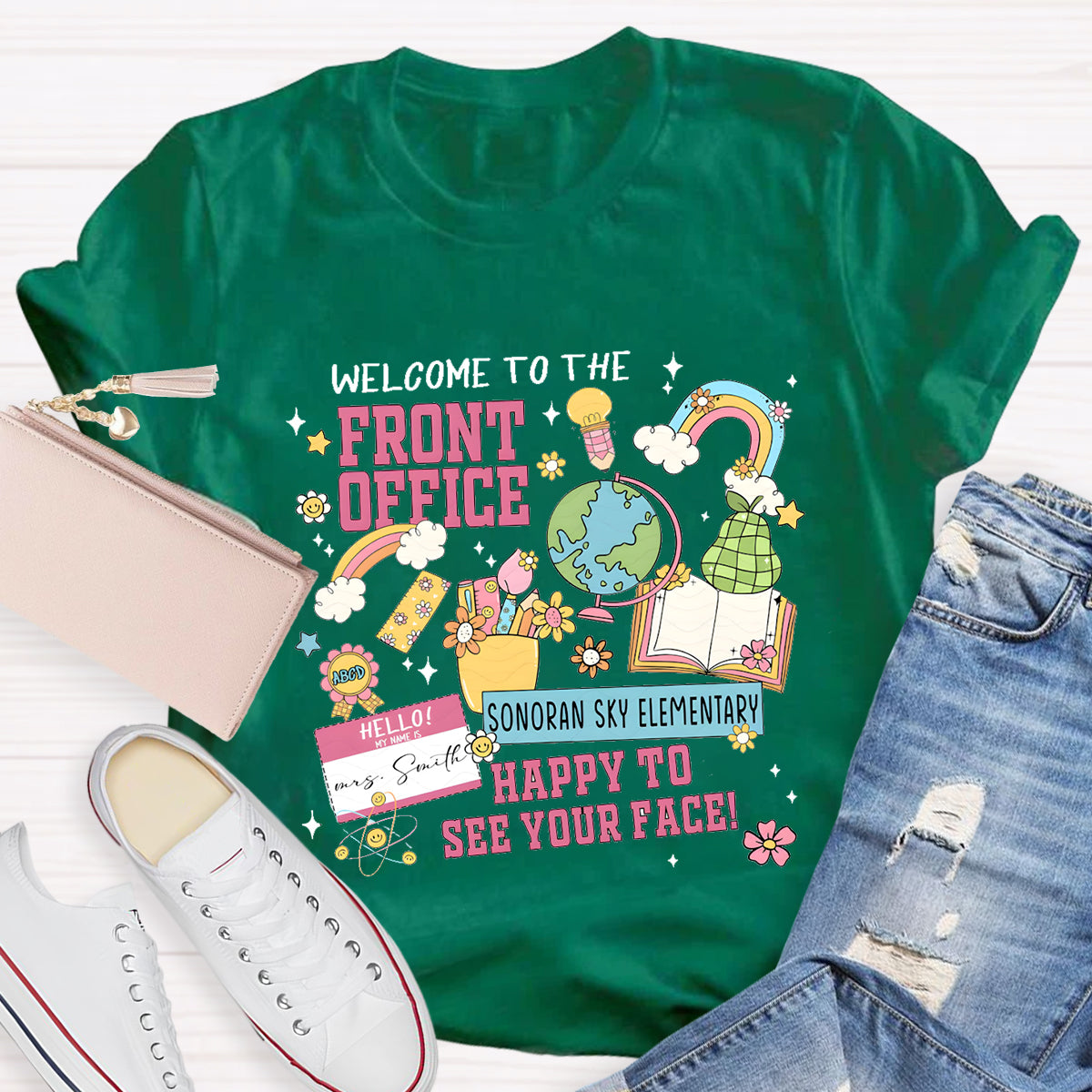 Personalized School Name And Your Name Happy To See Your Face T-shirt