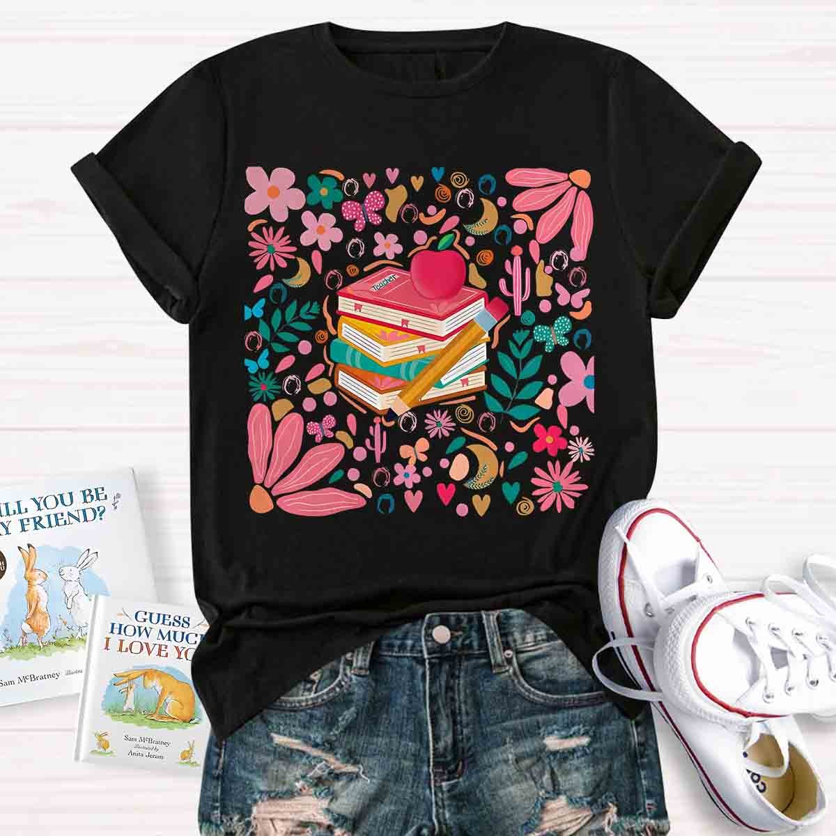 Pink School Teacher Floral T-Shirt