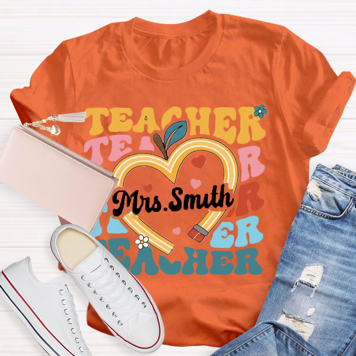 Personalized Name Pencil Apple Back To School Shirt