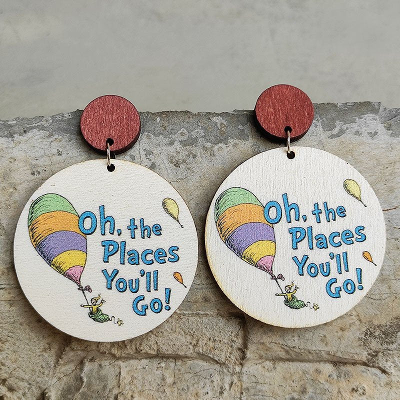 Colorful Letters Cute Student Teacher Wooden Earrings