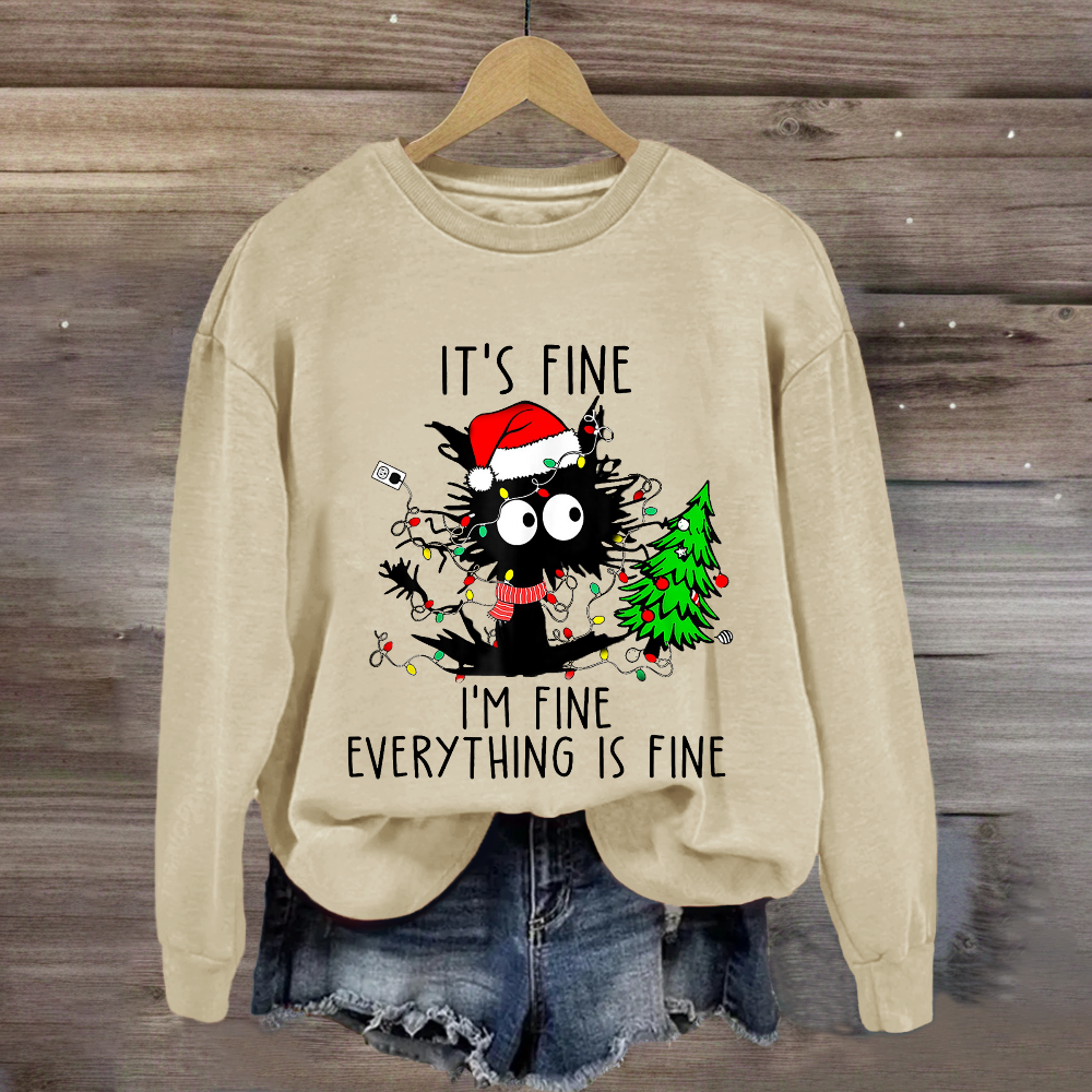 It's Fine I'm Fine Everything Is Fine Christmas Cat Sweatshirt