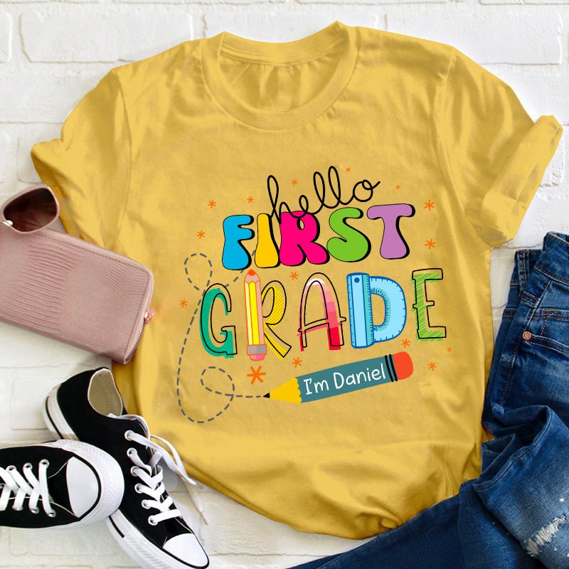 Personalized Name And Grade Hello I'm Teacher T-Shirt