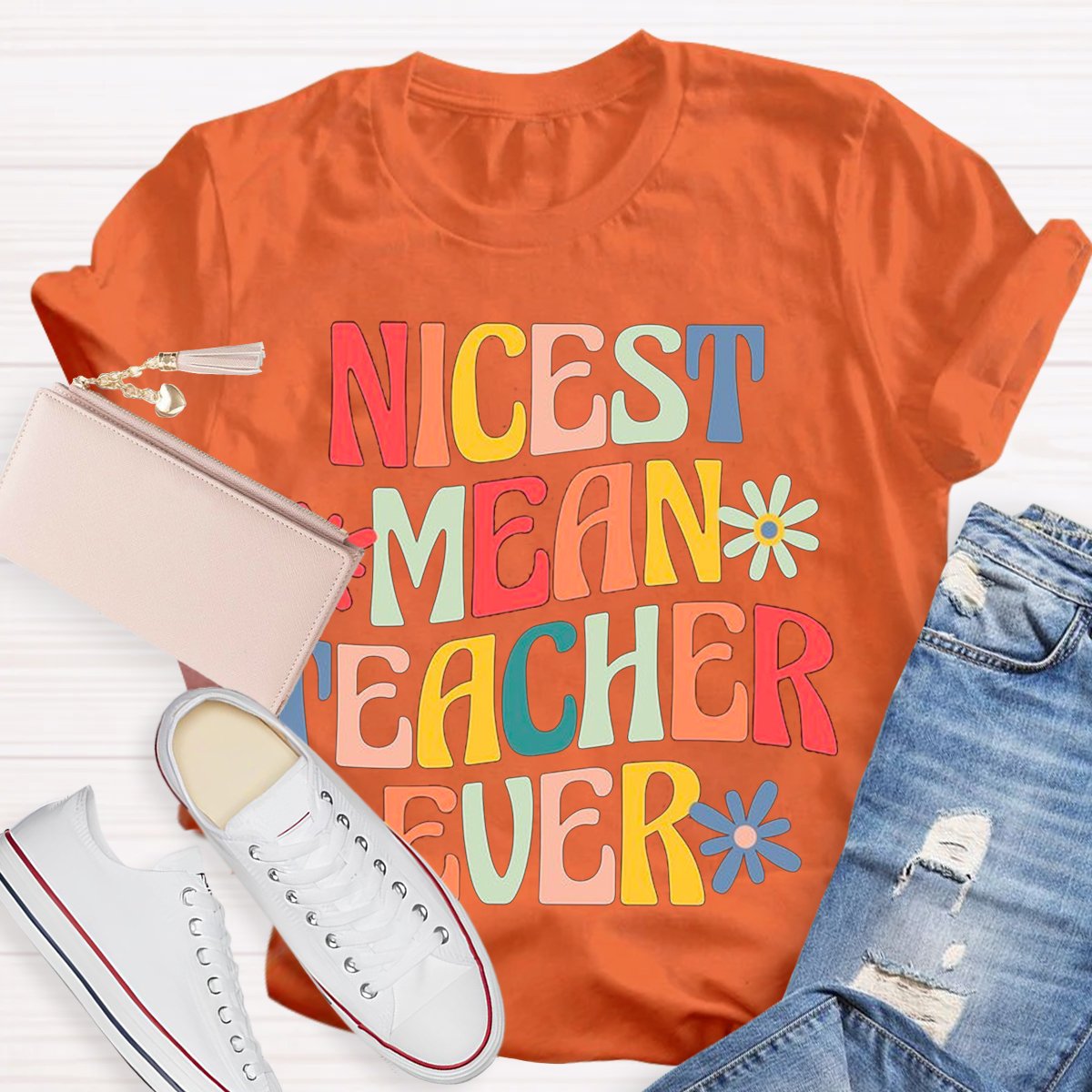 Nicest Mean Teacher Ever Print Short Sleeve T-shirt