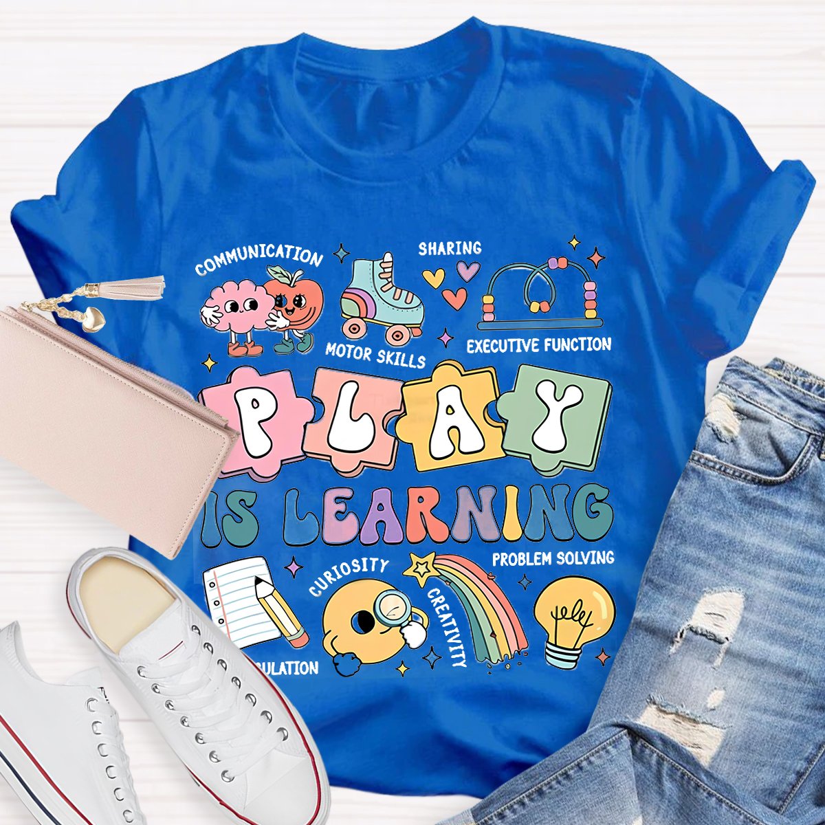 Play Is Learning Colorful Cute Icons Teacher T-Shirt