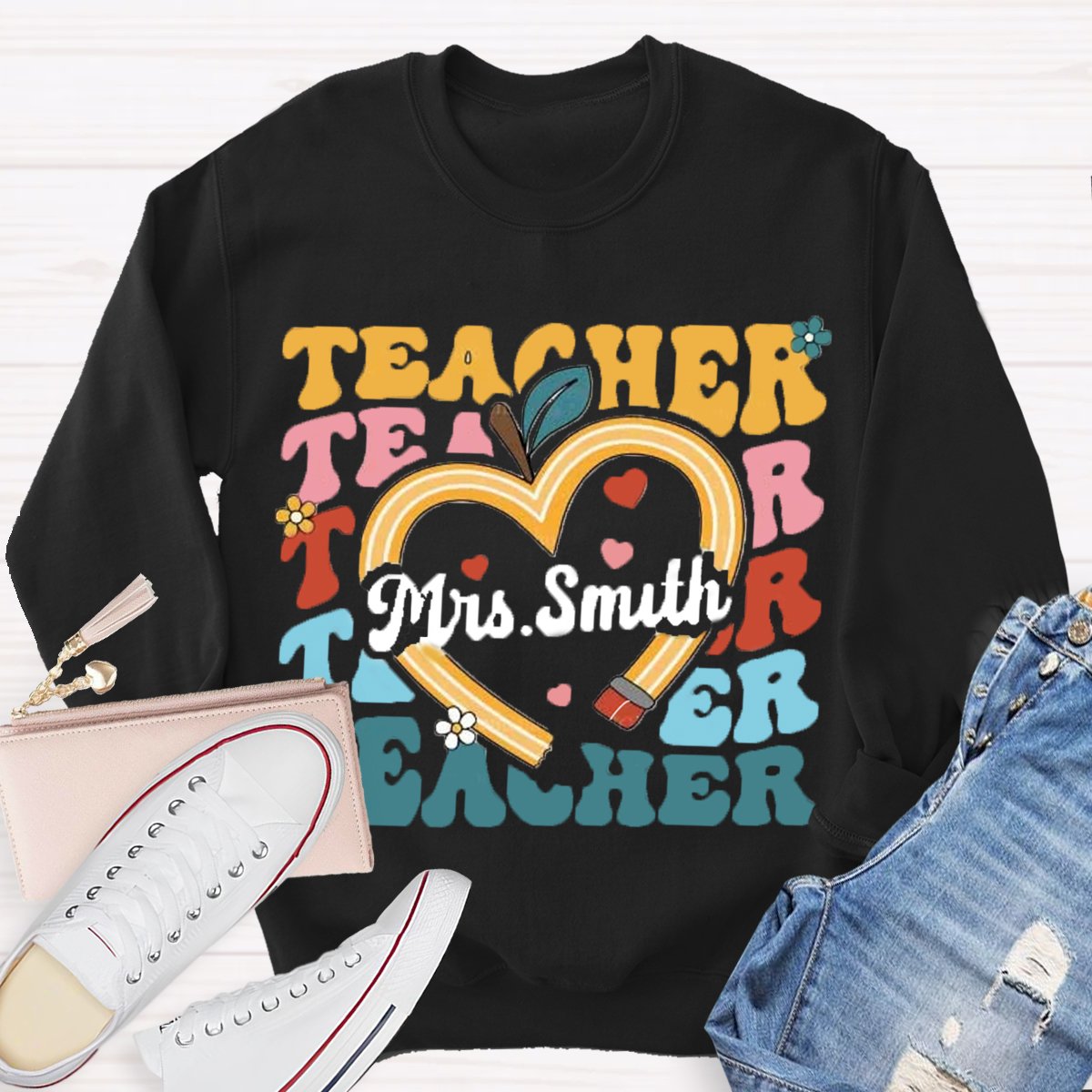 Personalized Teacher Name Pencil  Sweatshirt