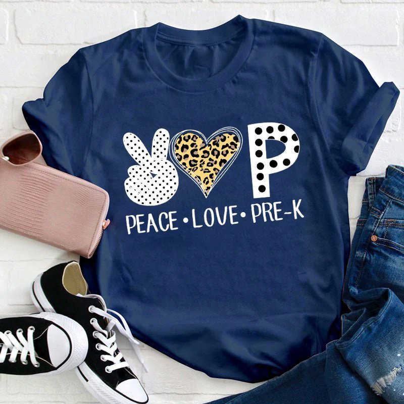 Personalized Peace Love Pre K Teacher Teacher T-Shirt