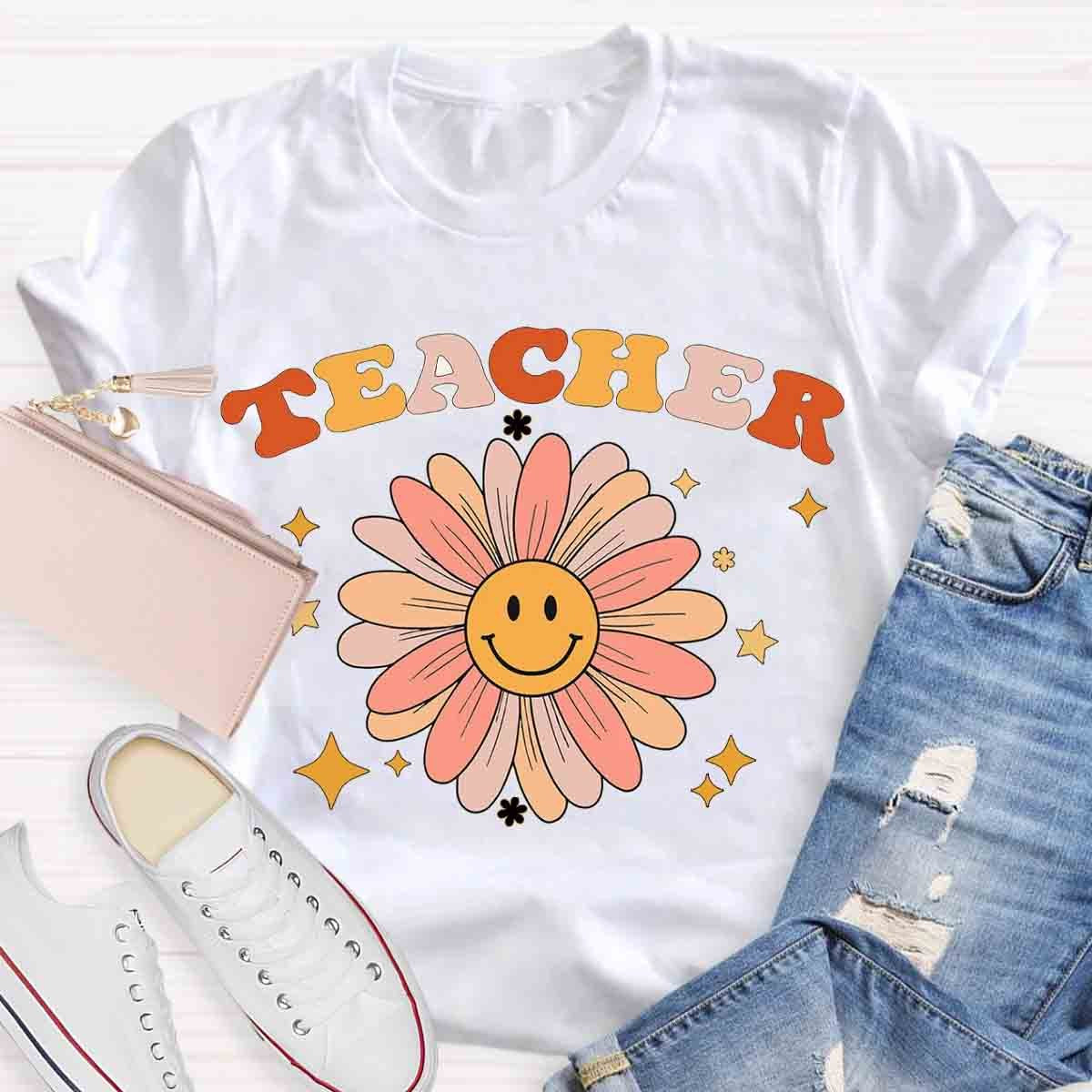 Sunflower Smile Face Teacher T-Shirt