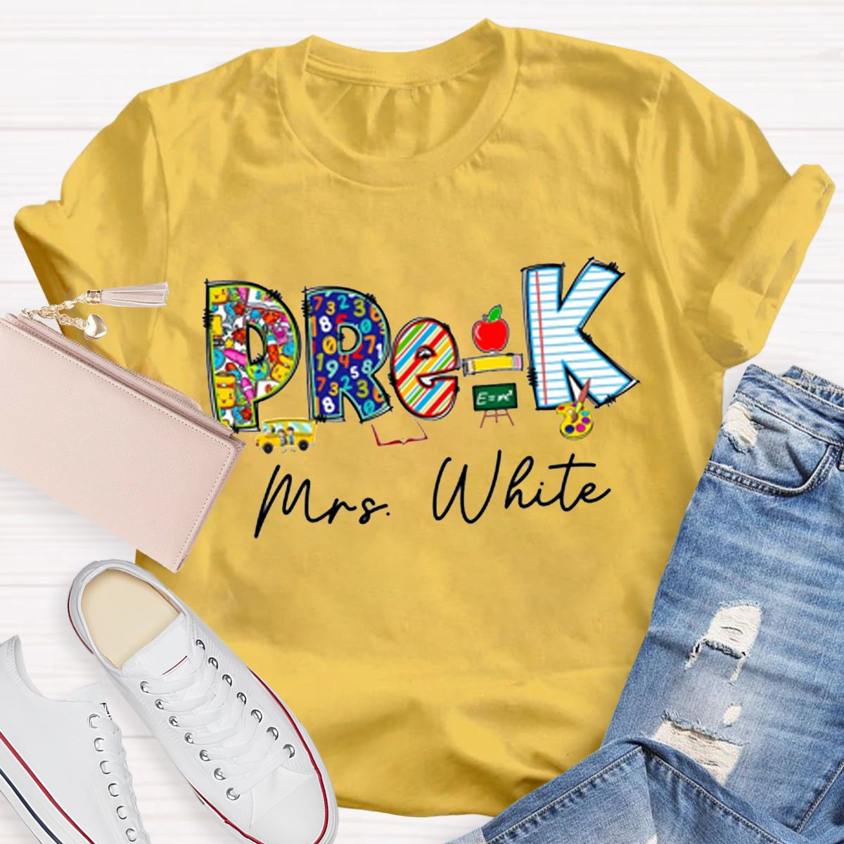 Personalized Funny Design Grade And Name Teacher T-Shirt