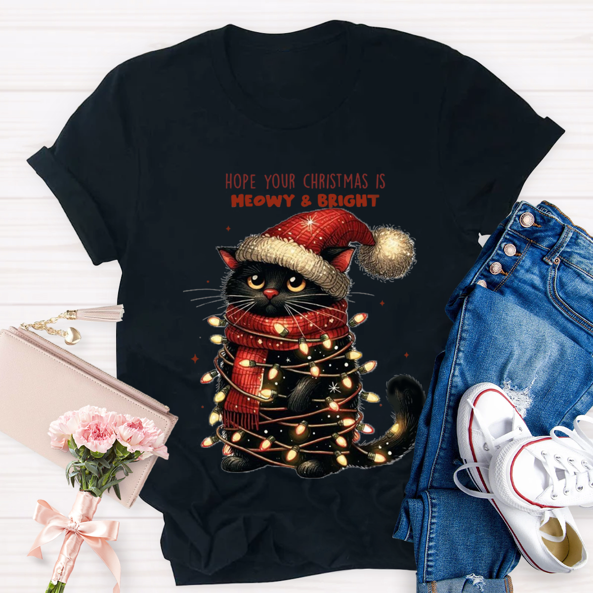 Hope Your Christmas Is Meowy And Bright Teacher T-Shirt