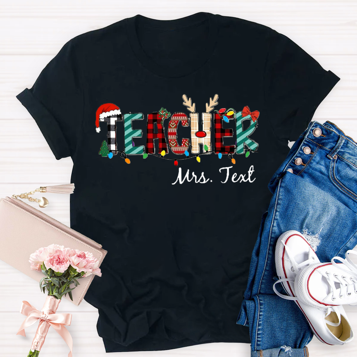 Personalized Name Christmas Teacher T-Shirt