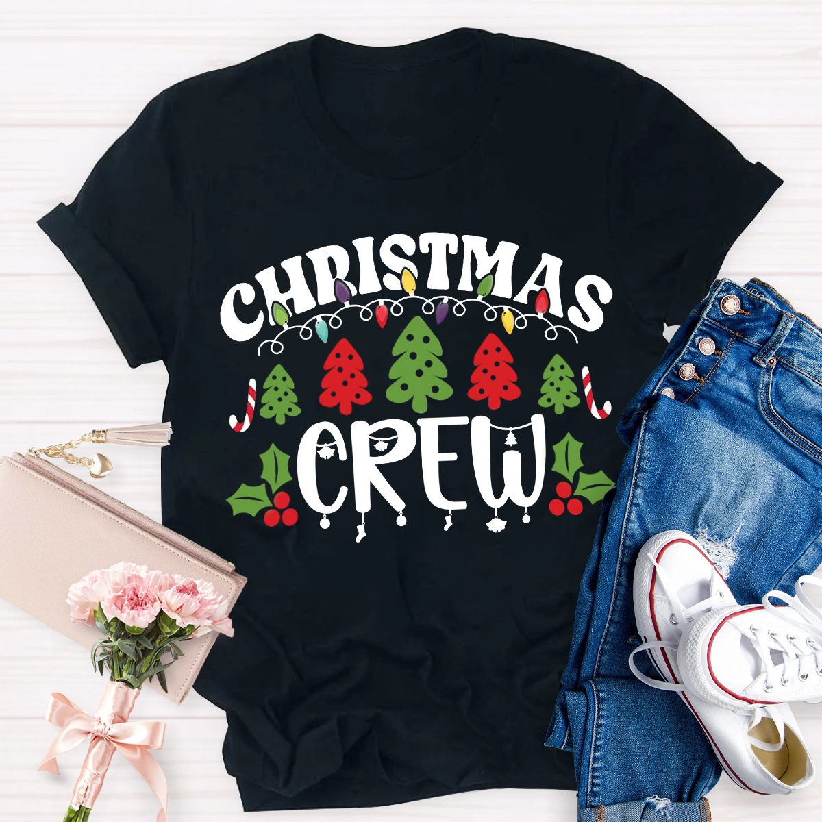 Christmas Crew Christmas Tree Light Teacher T-Shirt