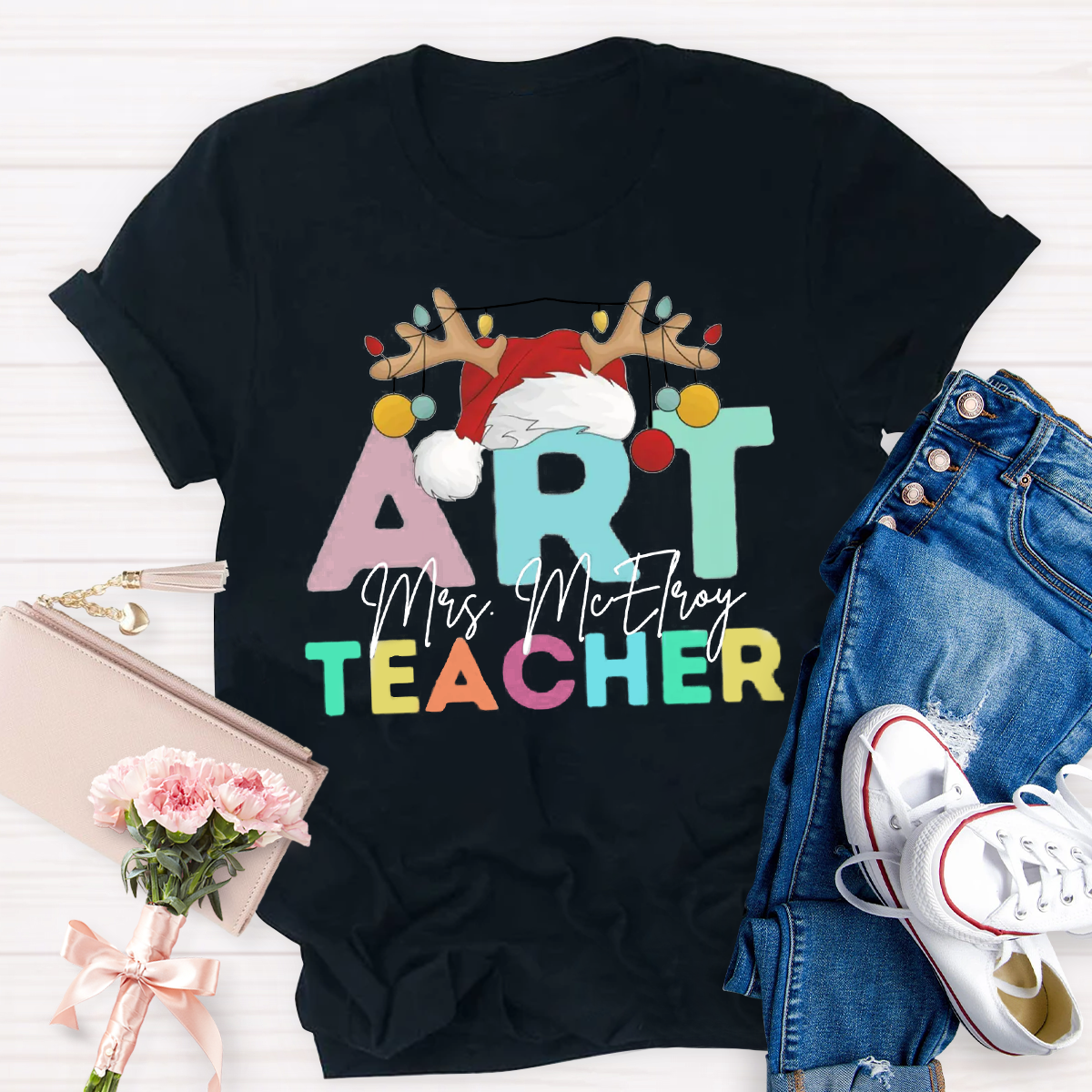 Personalized Name Art Teacher T-Shirt